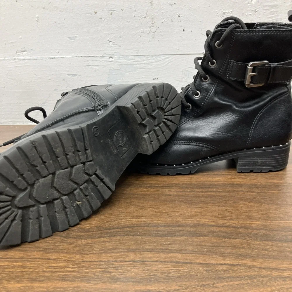 Wonder Nation Girls Black Ankle Combat Moto Boots Size 5 Lace Up w/ Zipper